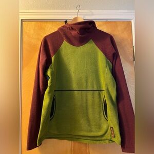 Melanzana Burgundy and Green Microgrid Hoodie Men’s size SMALL